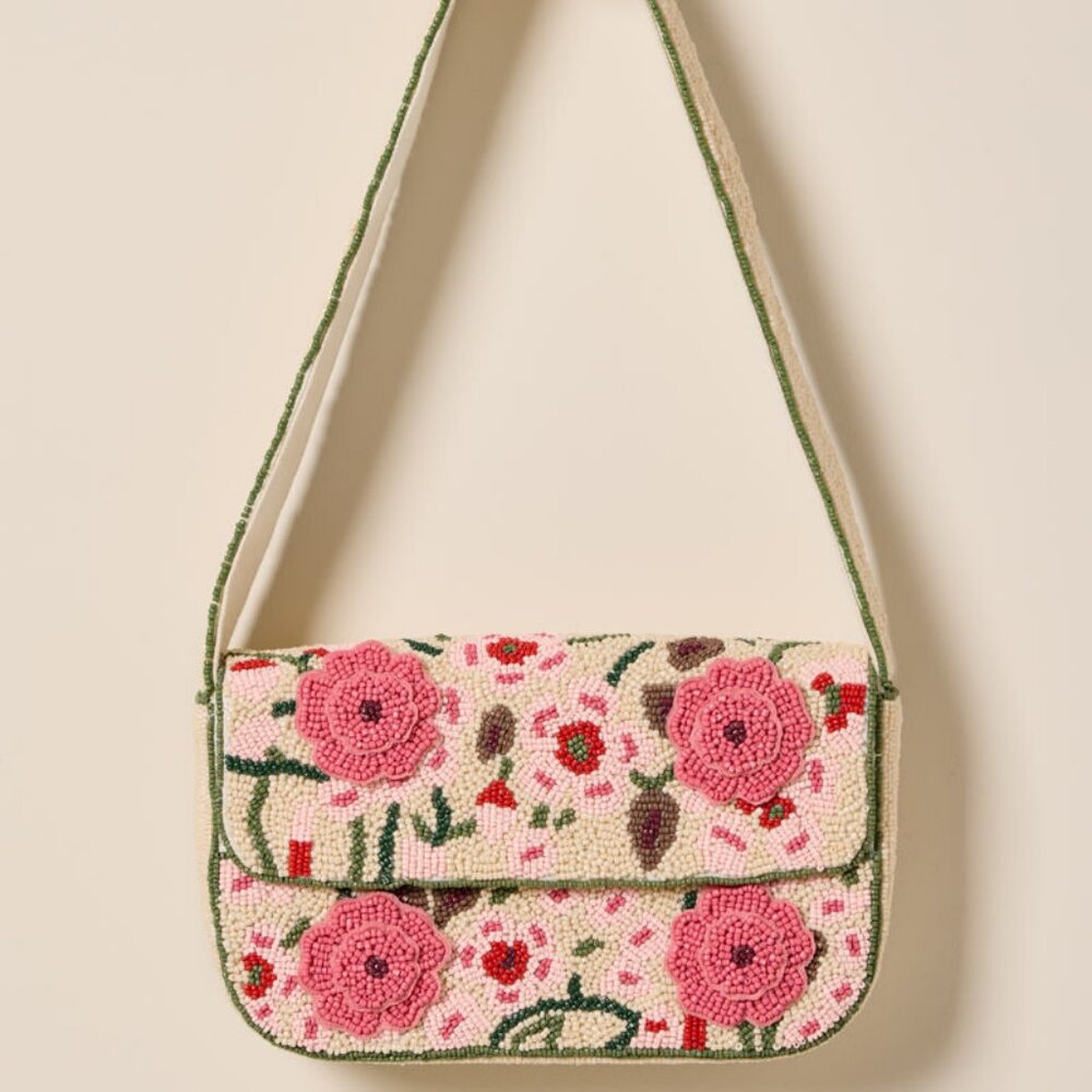 NWT Francesca's Greta Floral Beaded Shoulder Bag Factory Wrapped GORGEOUS